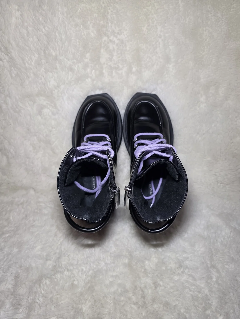 Peacebird Black Platform Combat Boots | Lilac Laces | Size 6-6.5 Like New! - Picture 6 of 11